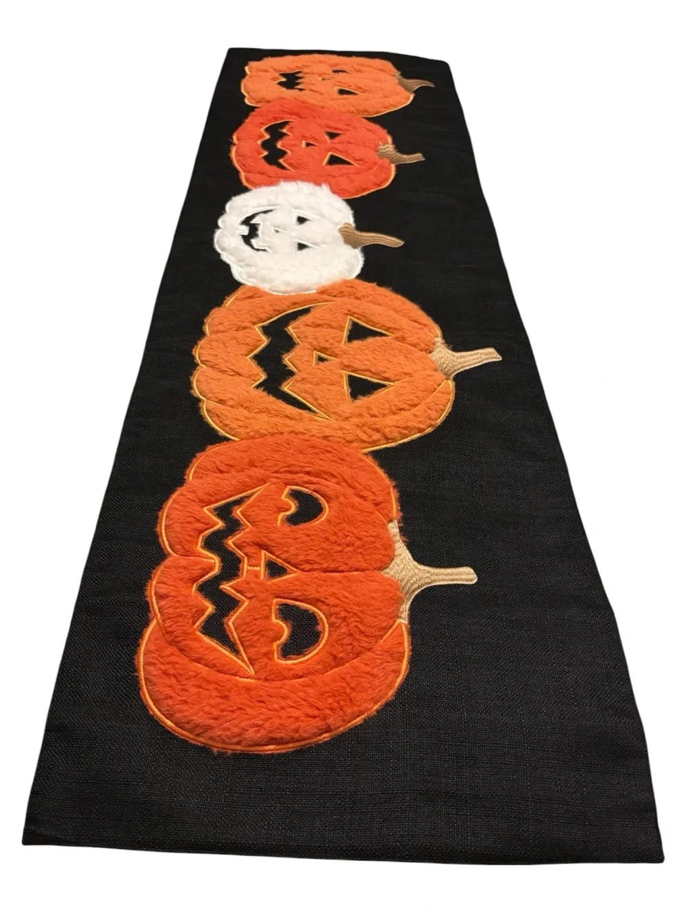 Christian Lacroix Halloween Table Runner 3D Fuzzy Pumpkins Embroidered 47”x 14”
